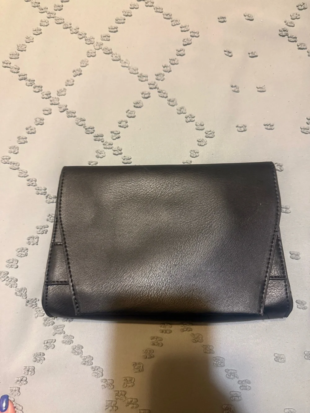 Classic Black Leather Fold-Over Clutch